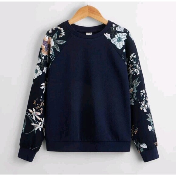 Girls Floral Print Raglan Long Sleeve Sweatshirt - Picture 1 of 4